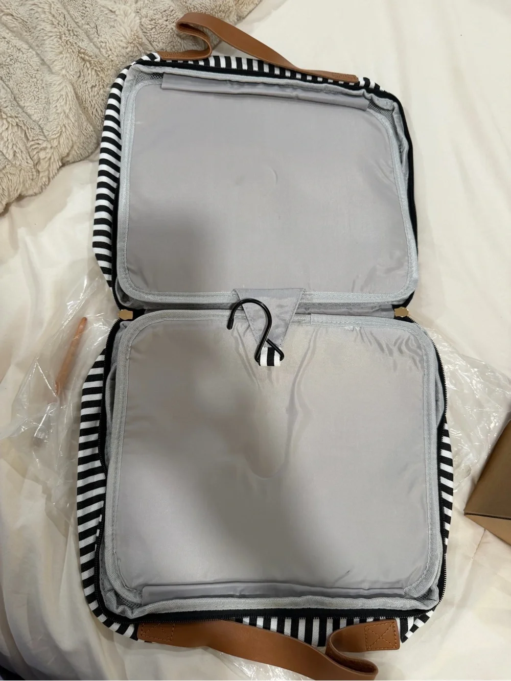 Striped Black and White Hanging Travel Toiletry Bag